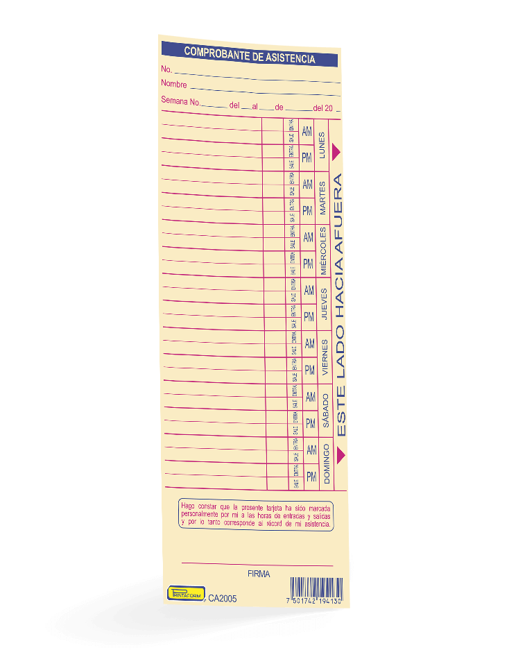 "Tarjeta de asistencia" Printaform